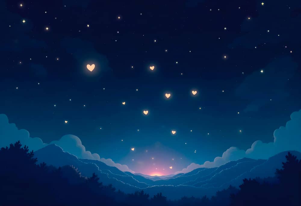 Celestial themed baby names surrounded by stars and constellations